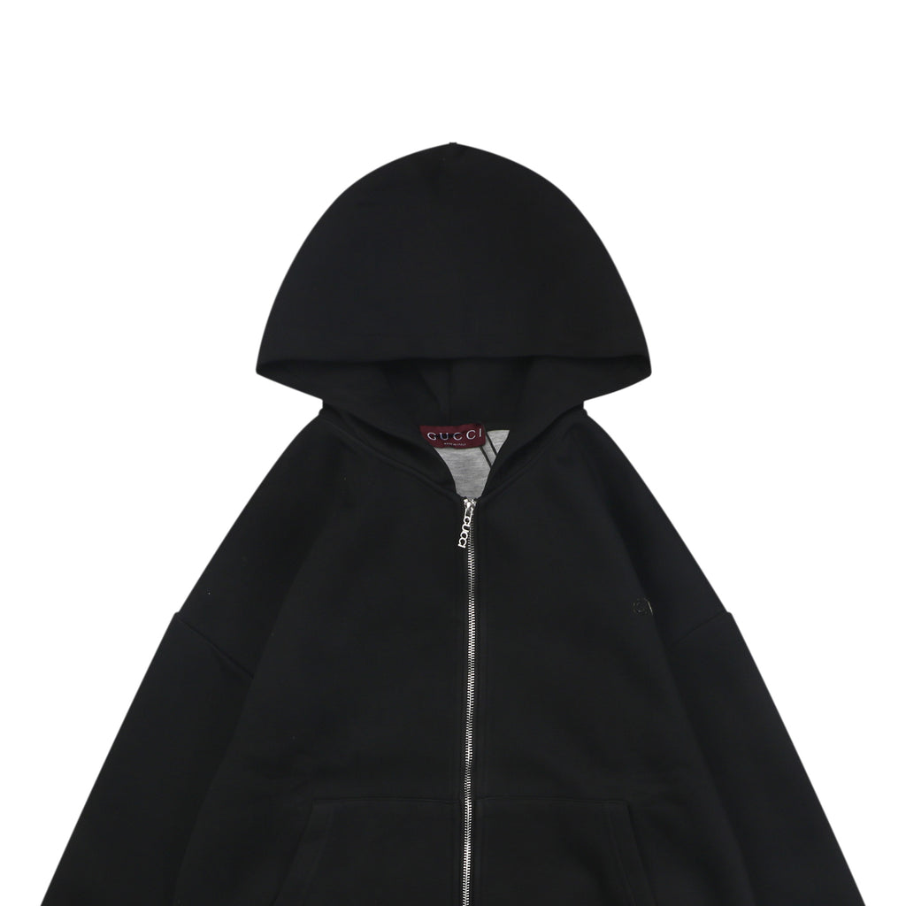 Gucci Tonal G Letter Patch Embroidered Zip-Up Oversized Hoodie
