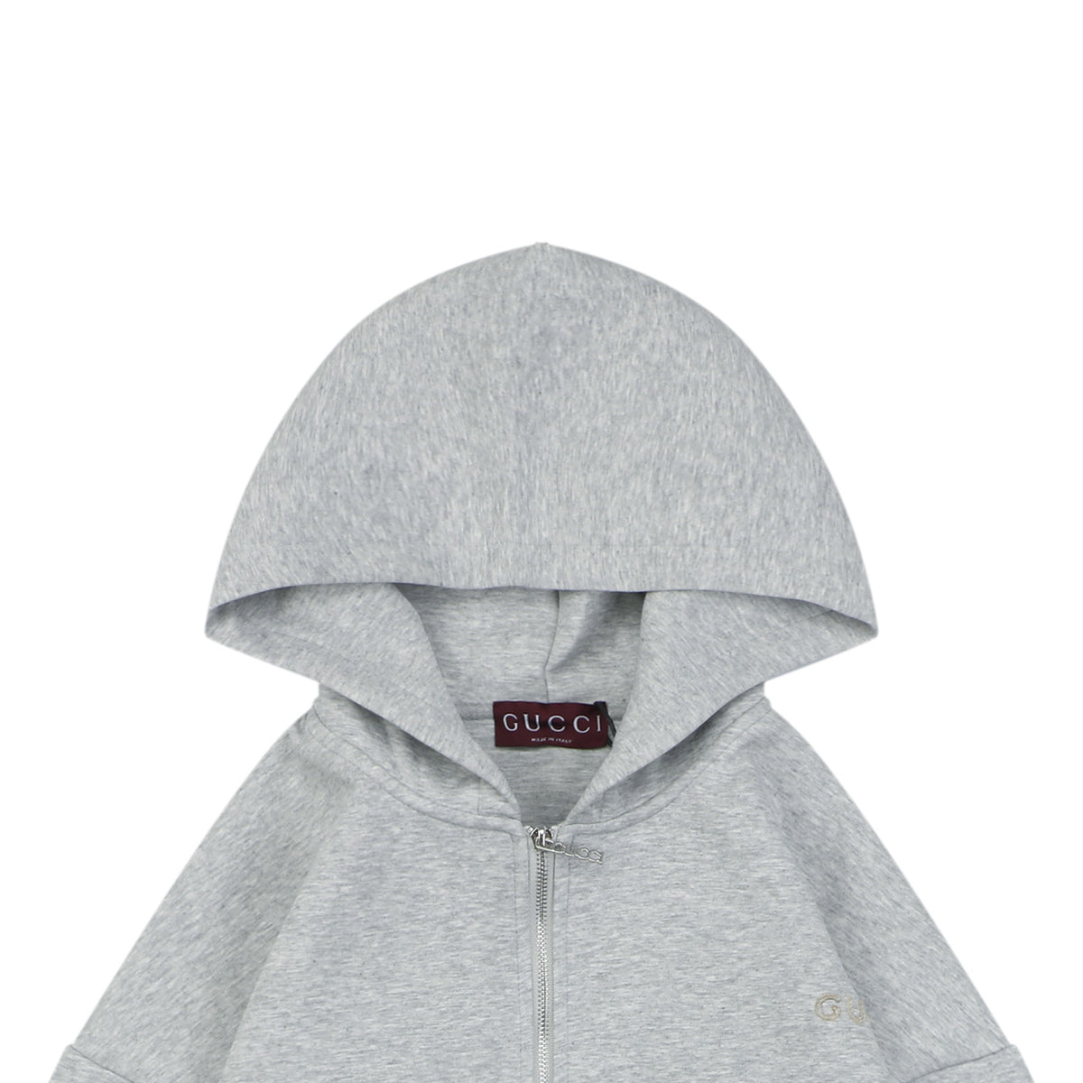 Gucci Tonal G Letter Patch Embroidered Zip-Up Oversized Hoodie — Grey