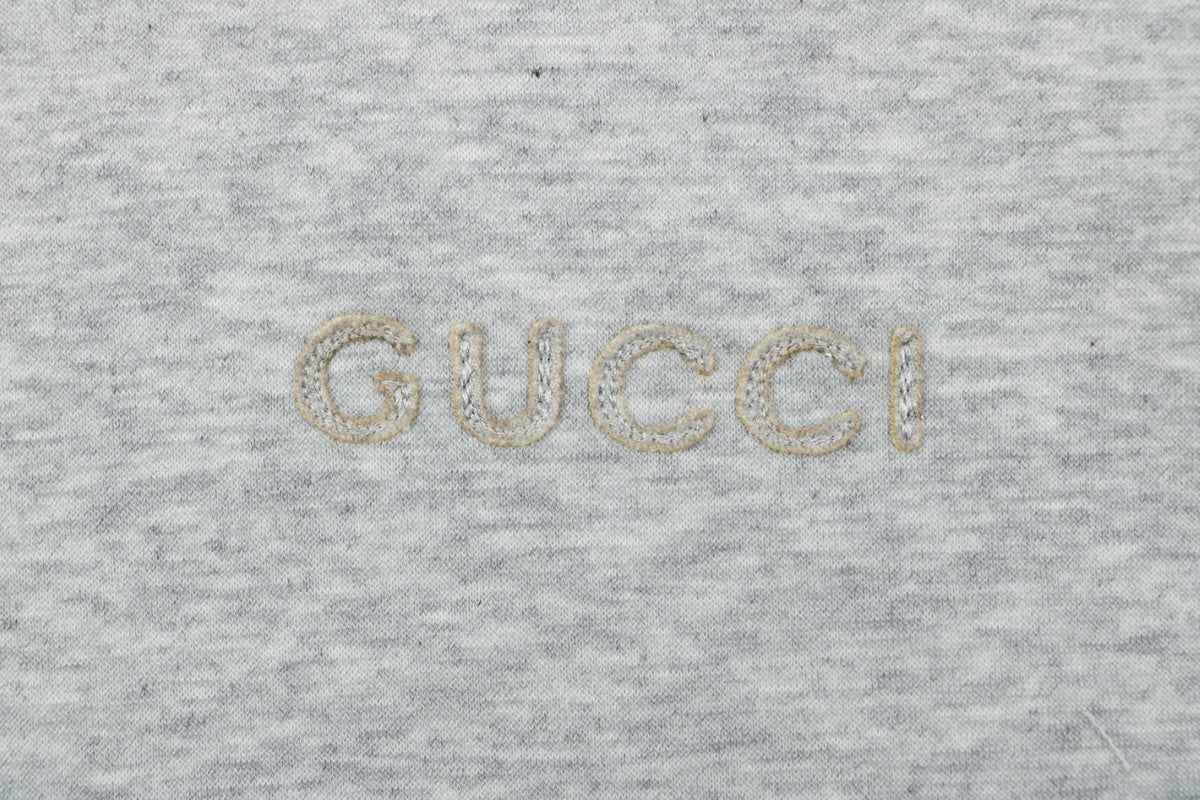 Gucci Tonal G Letter Patch Embroidered Zip-Up Oversized Hoodie — Grey