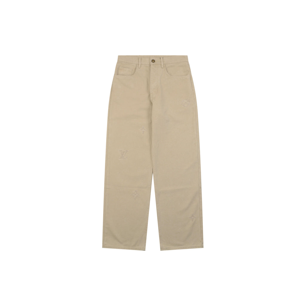 Louis Vuitton Hand-Painted Monogram Stitch Embroidered Straight-Leg Denim Trousers