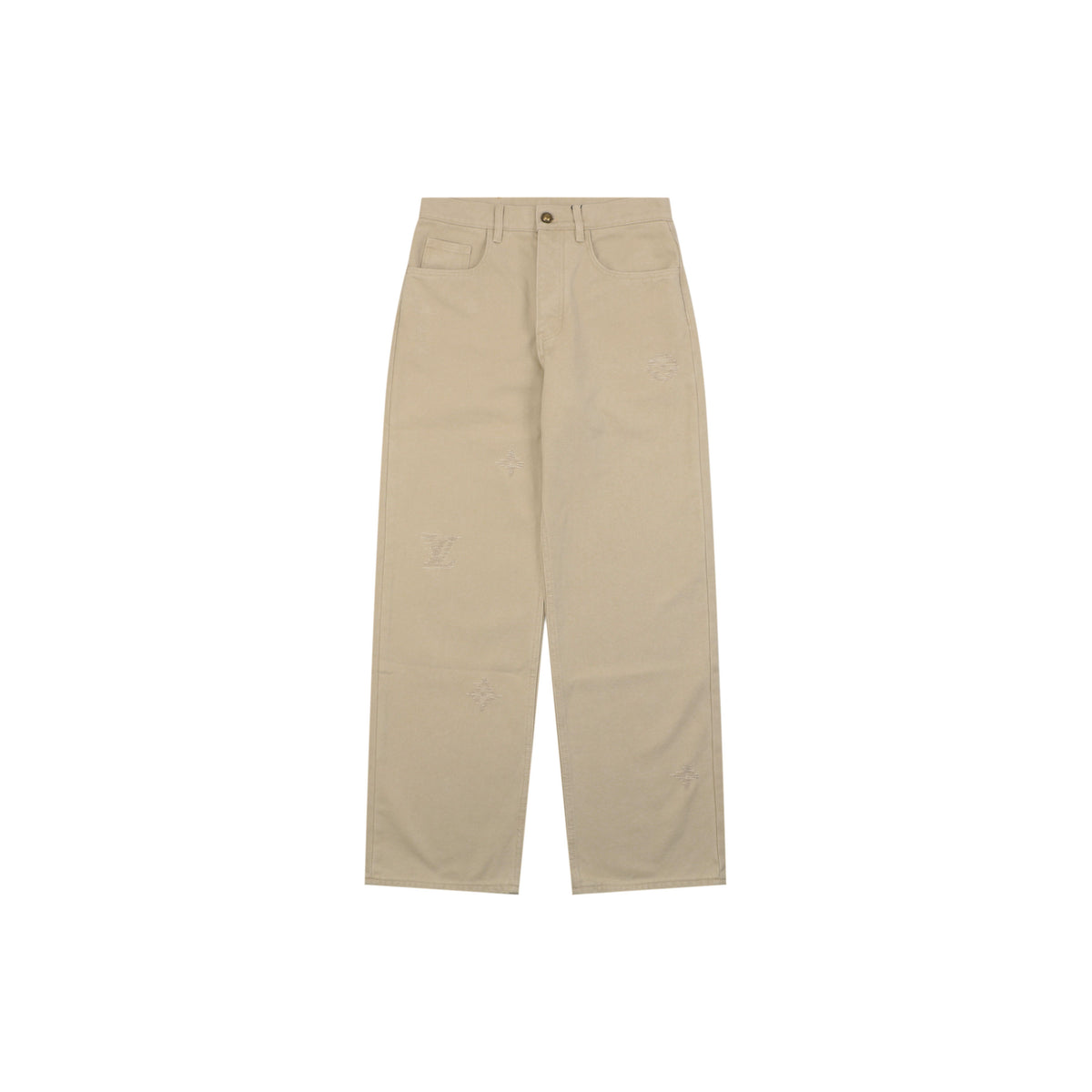 Louis Vuitton Hand-Painted Monogram Stitch Embroidered Straight-Leg Denim Trousers