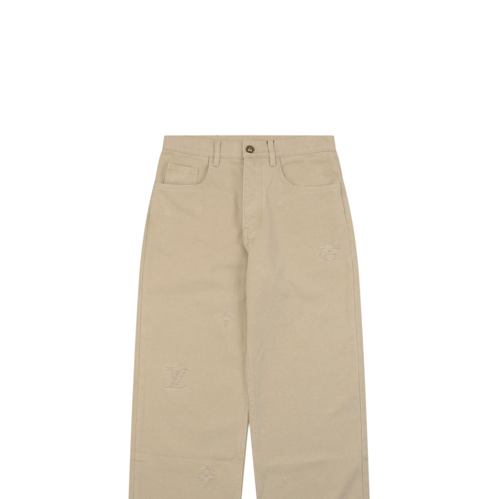Louis Vuitton Hand-Painted Monogram Stitch Embroidered Straight-Leg Denim Trousers