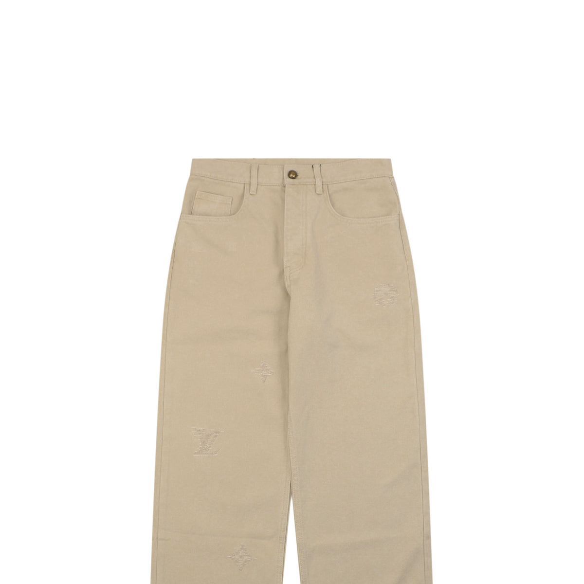 Louis Vuitton Hand-Painted Monogram Stitch Embroidered Straight-Leg Denim Trousers