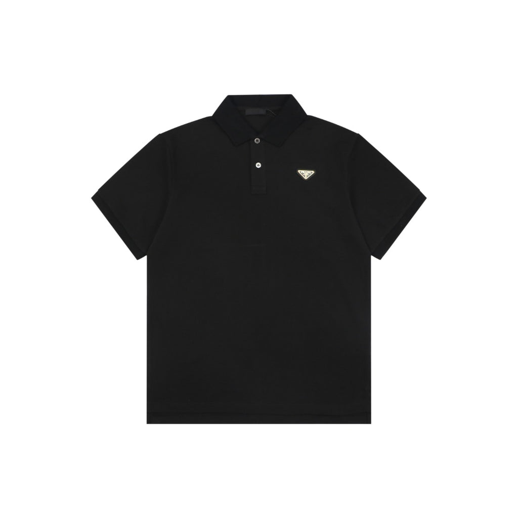 Prada Gold Triangle Logo Piqué Short Sleeve Polo Shirt