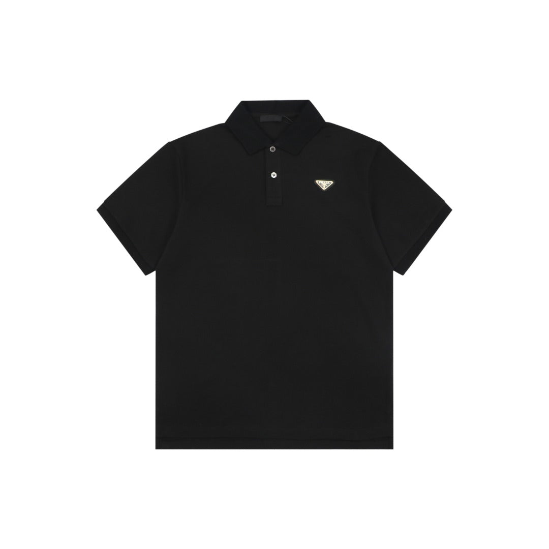 Prada Gold Triangle Logo Piqué Short Sleeve Polo Shirt