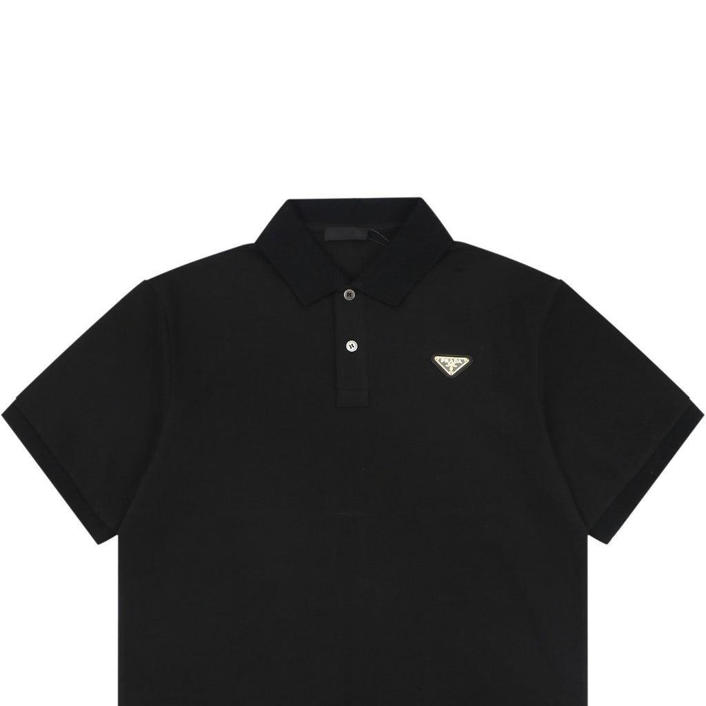 Prada Gold Triangle Logo Piqué Short Sleeve Polo Shirt