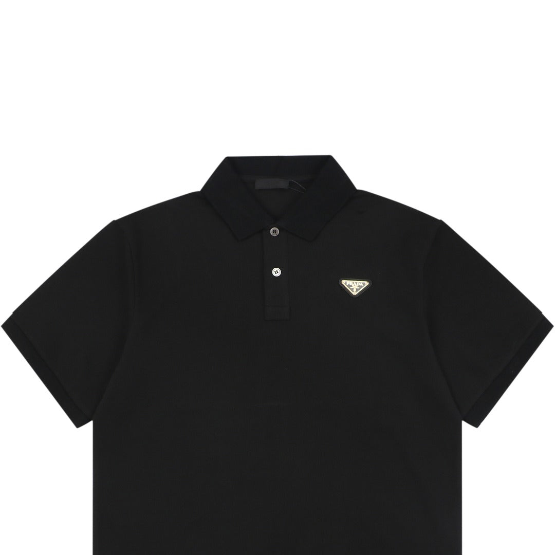 Prada Gold Triangle Logo Piqué Short Sleeve Polo Shirt