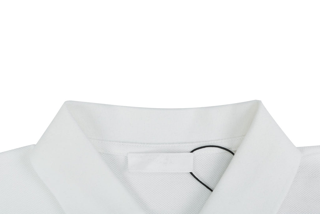 Prada Gold Triangle Logo Piqué Short Sleeve Polo Shirt — White