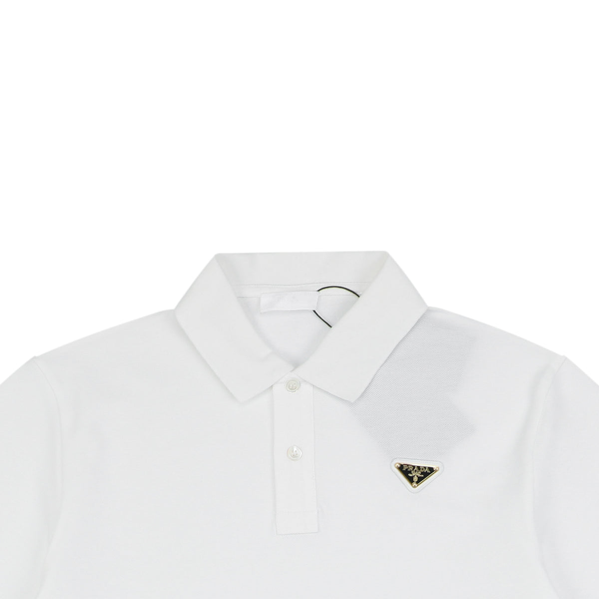 Prada Gold Triangle Logo Piqué Short Sleeve Polo Shirt — White