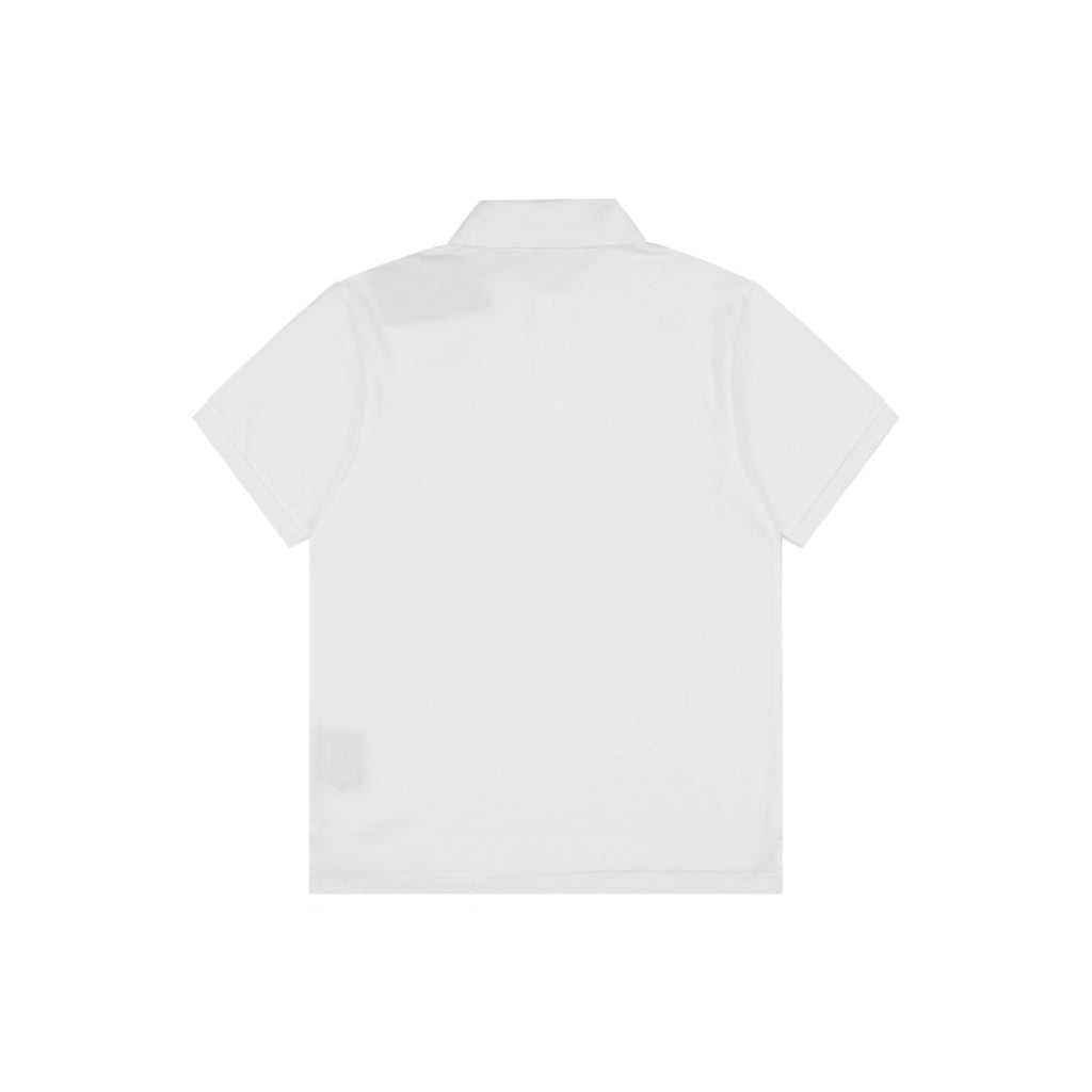 Prada Gold Triangle Logo Piqué Short Sleeve Polo Shirt — White