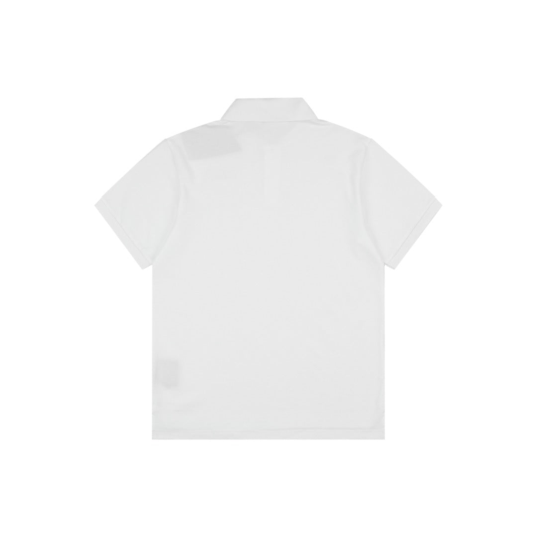Prada Gold Triangle Logo Piqué Short Sleeve Polo Shirt — White