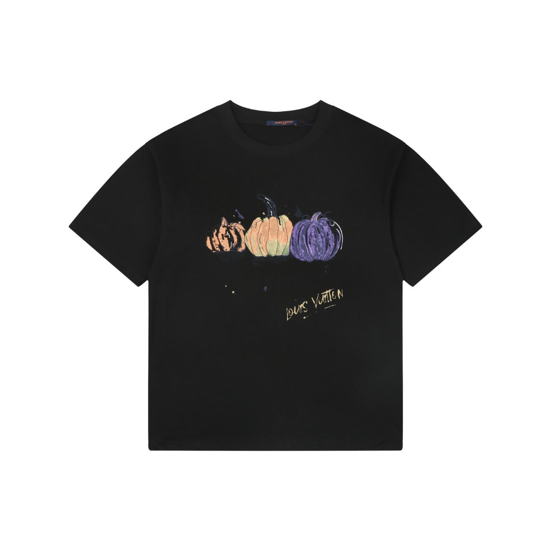 Louis Vuitton Hand-Painted Graffiti Pumpkin Graphic Oversized Short Sleeve Tee