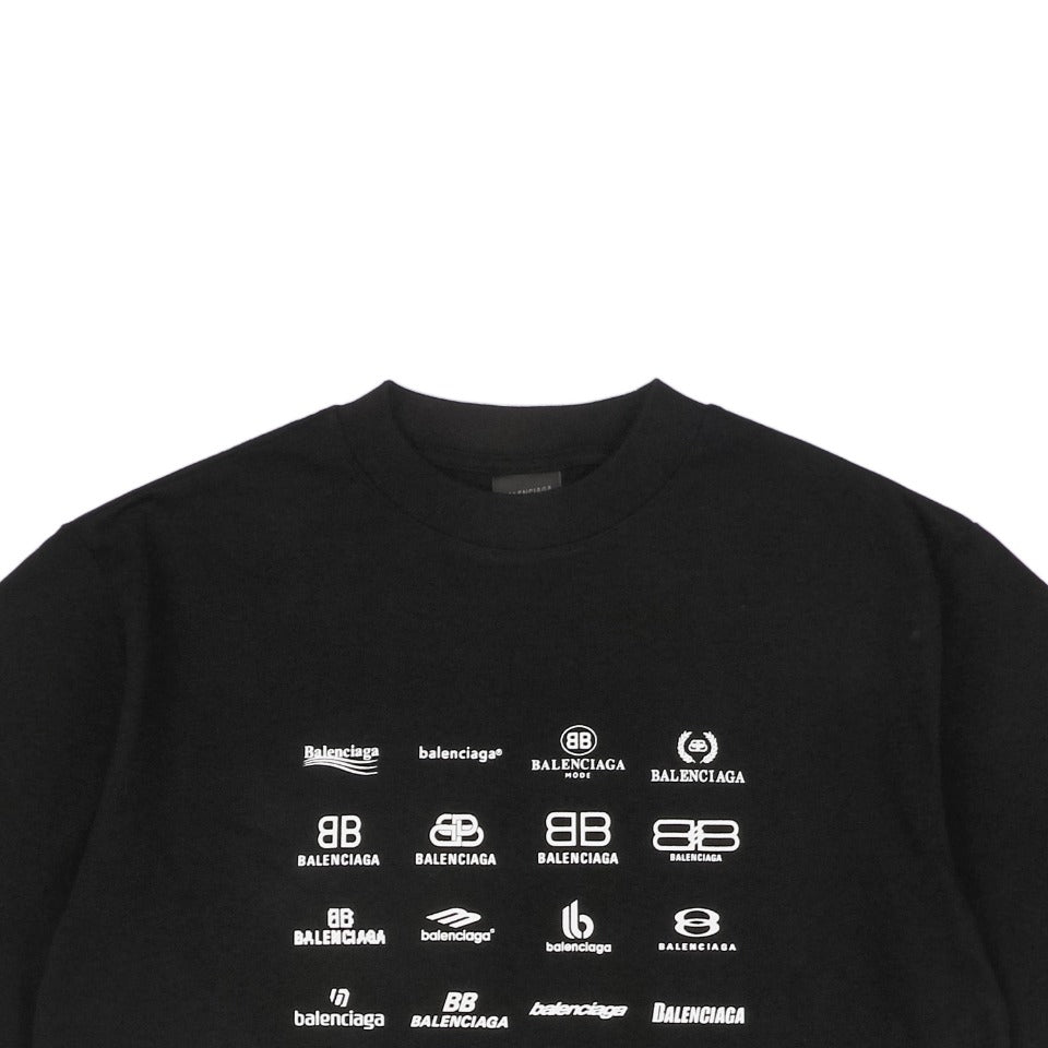 Balenciaga 23SS Paris Multi-Logo Archive Print Double-Sided Oversized Short Sleeve Tee