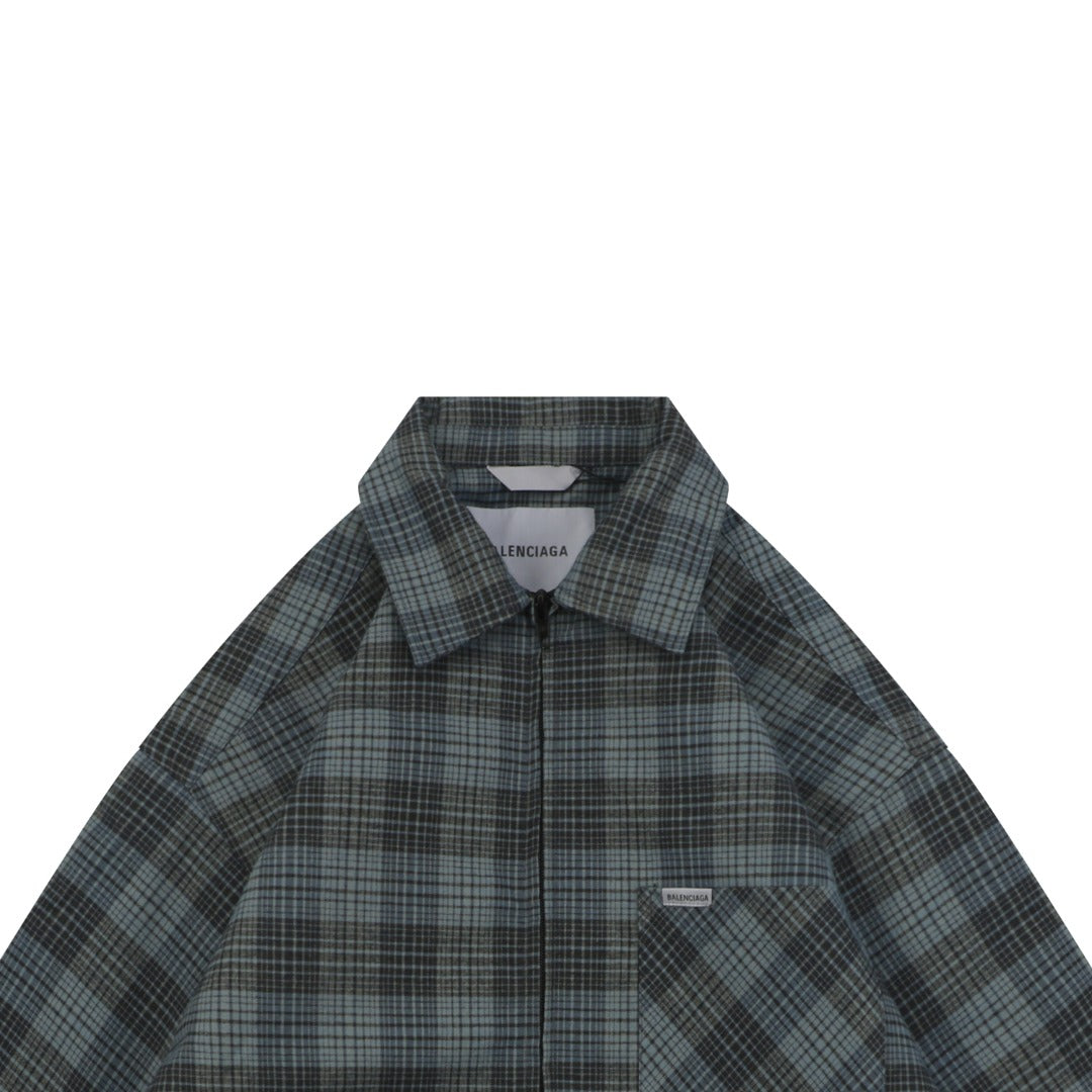 Balenciaga Paris Blue-Grey Plaid Quilted Jacket