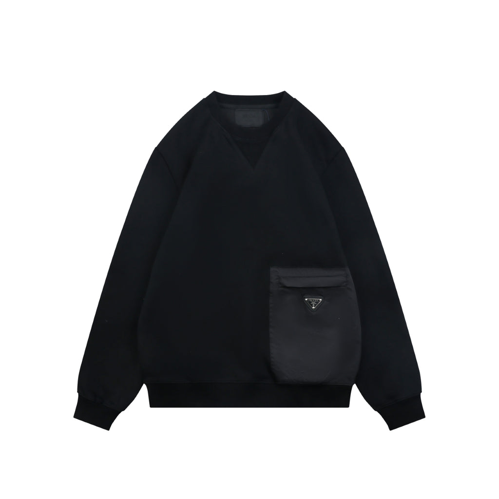 Prada Nylon Patch Triangle Logo Crewneck Sweatshirt Black