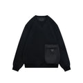 Prada Nylon Patch Triangle Logo Crewneck Sweatshirt Black