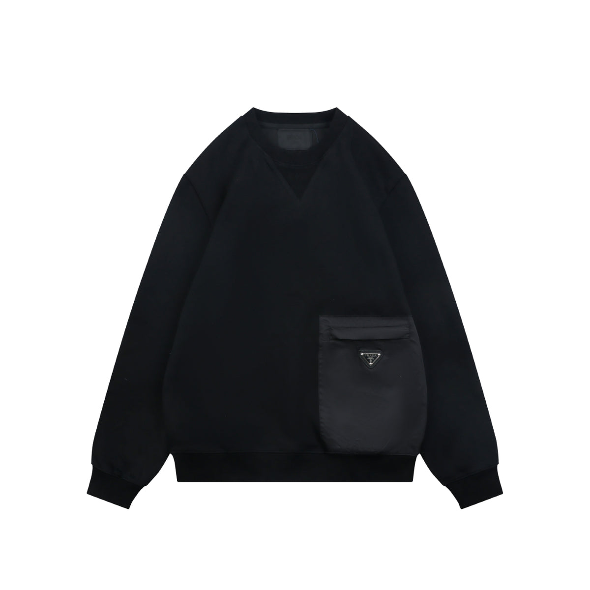 Prada Nylon Patch Triangle Logo Crewneck Sweatshirt Black