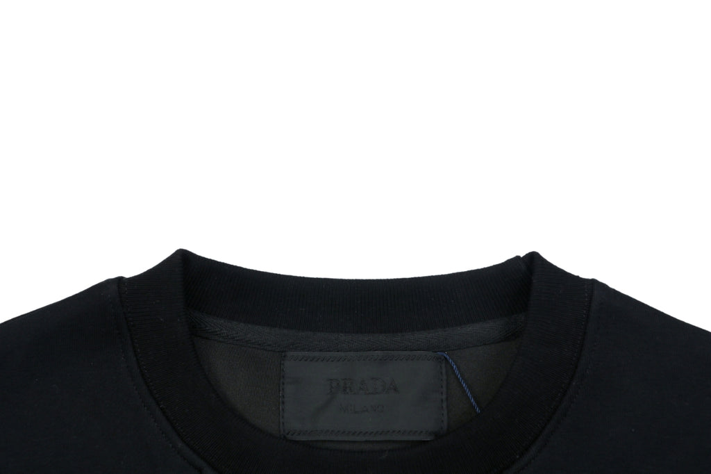 Prada Nylon Patch Triangle Logo Crewneck Sweatshirt Black