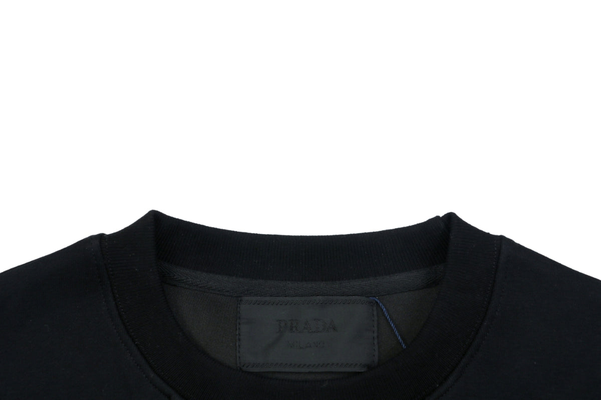 Prada Nylon Patch Triangle Logo Crewneck Sweatshirt Black