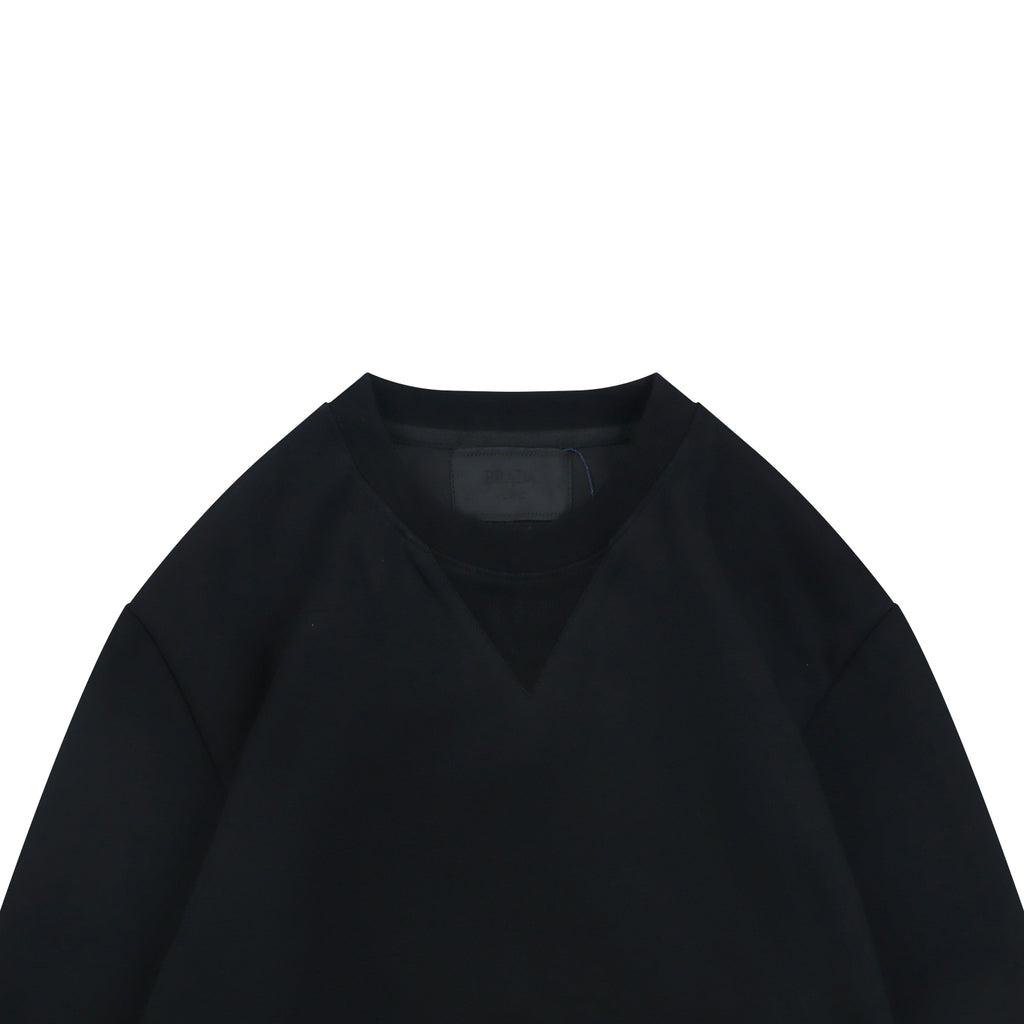 Prada Nylon Patch Triangle Logo Crewneck Sweatshirt Black