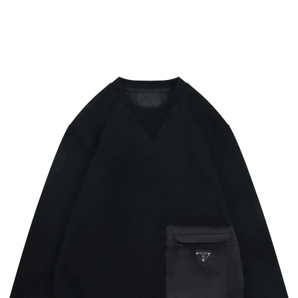 Prada Nylon Patch Triangle Logo Crewneck Sweatshirt Black