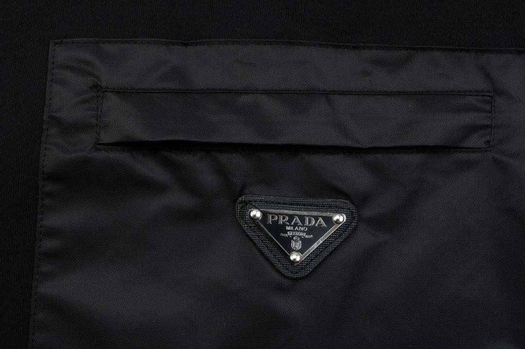 Prada Nylon Patch Triangle Logo Crewneck Sweatshirt Black