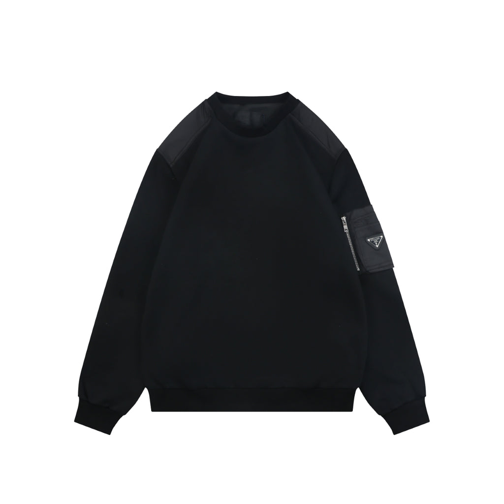 Prada Sleeve Zip Pocket Triangle Logo Crewneck Sweatshirt Black