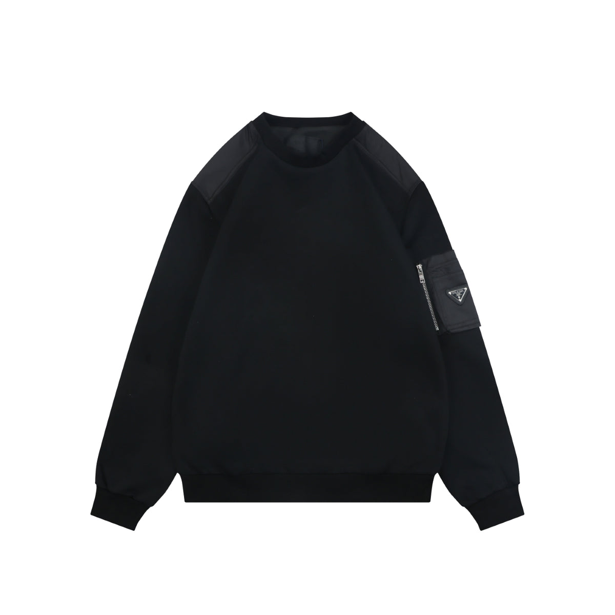 Prada Sleeve Zip Pocket Triangle Logo Crewneck Sweatshirt Black