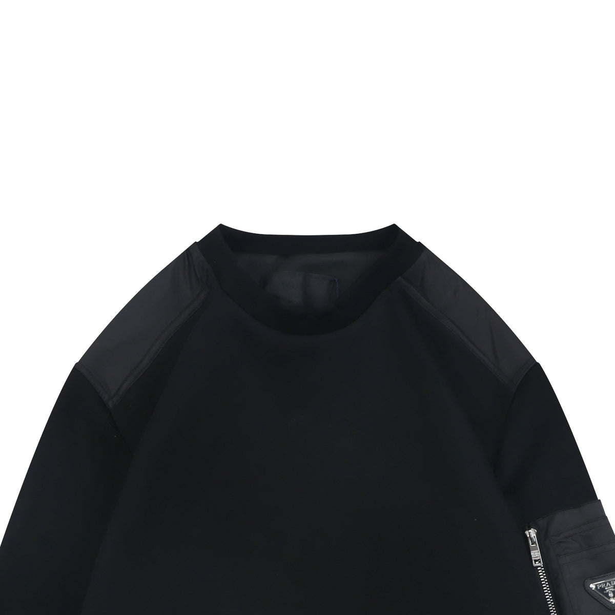 Prada Sleeve Zip Pocket Triangle Logo Crewneck Sweatshirt Black