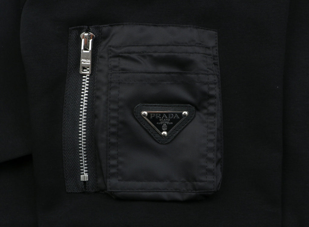 Prada Sleeve Zip Pocket Triangle Logo Crewneck Sweatshirt Black