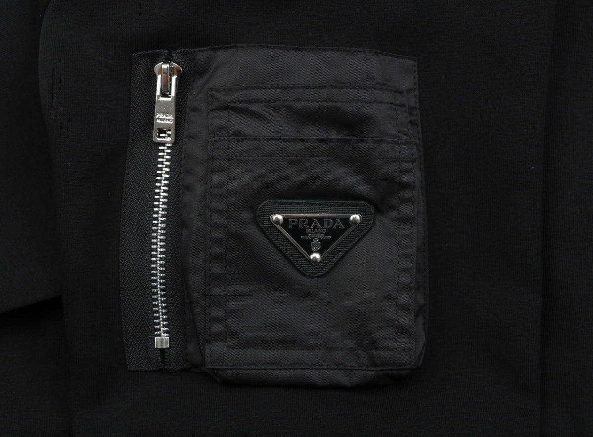 Prada Sleeve Zip Pocket Triangle Logo Crewneck Sweatshirt Black