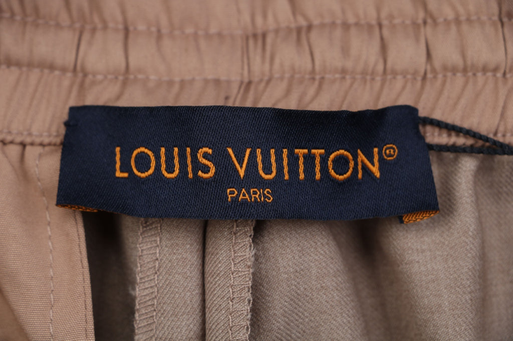 Louis Vuitton Tonal Monogram Jacquard Wool Straight-Leg Trousers Taupe