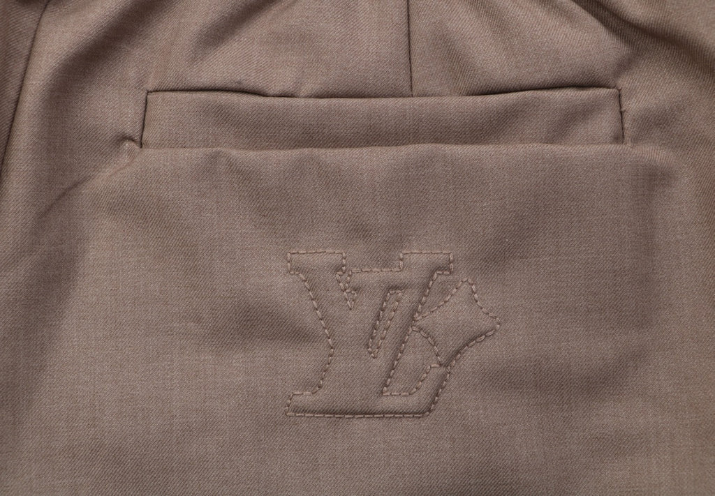 Louis Vuitton Tonal Monogram Jacquard Wool Straight-Leg Trousers Taupe