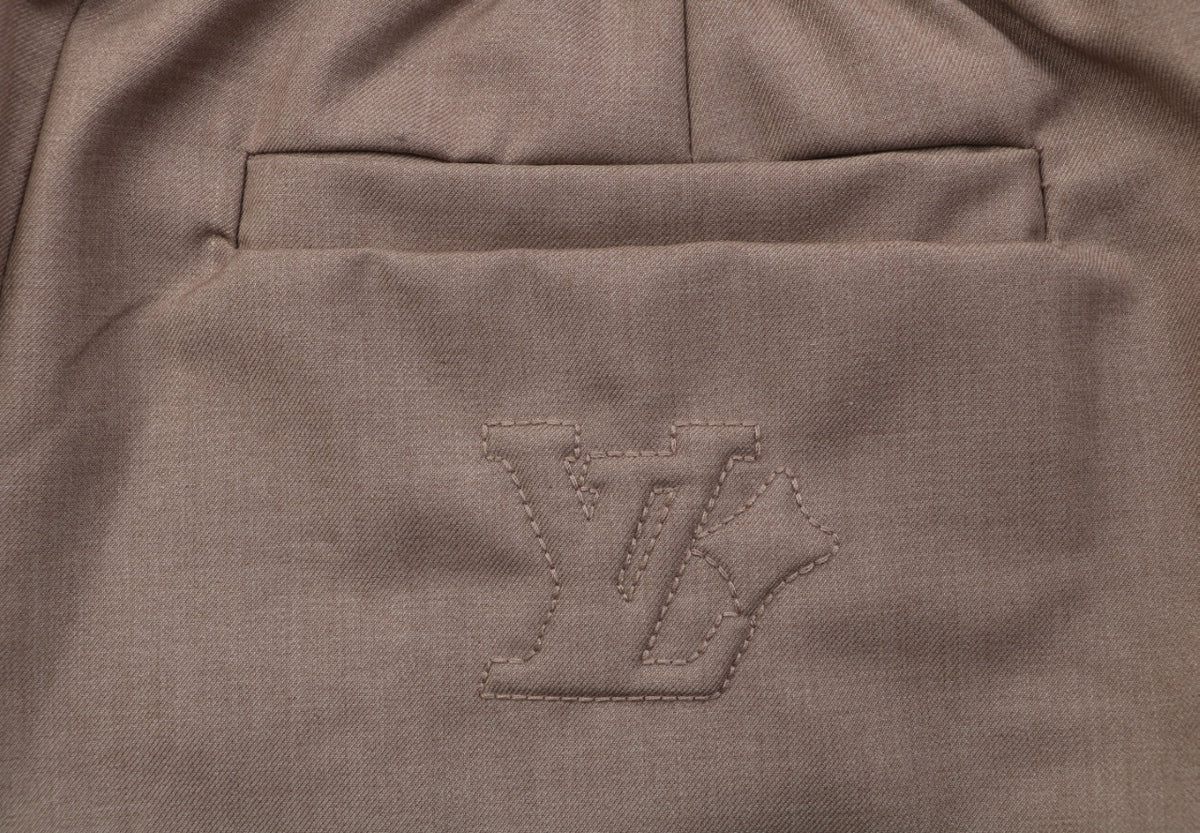 Louis Vuitton Tonal Monogram Jacquard Wool Straight-Leg Trousers Taupe