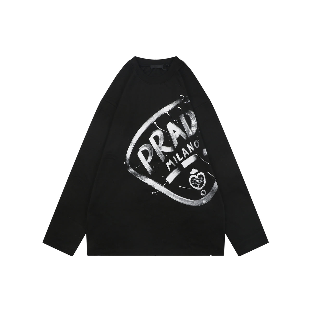Prada Graffiti Shield Logo Print Long Sleeve Tee Black