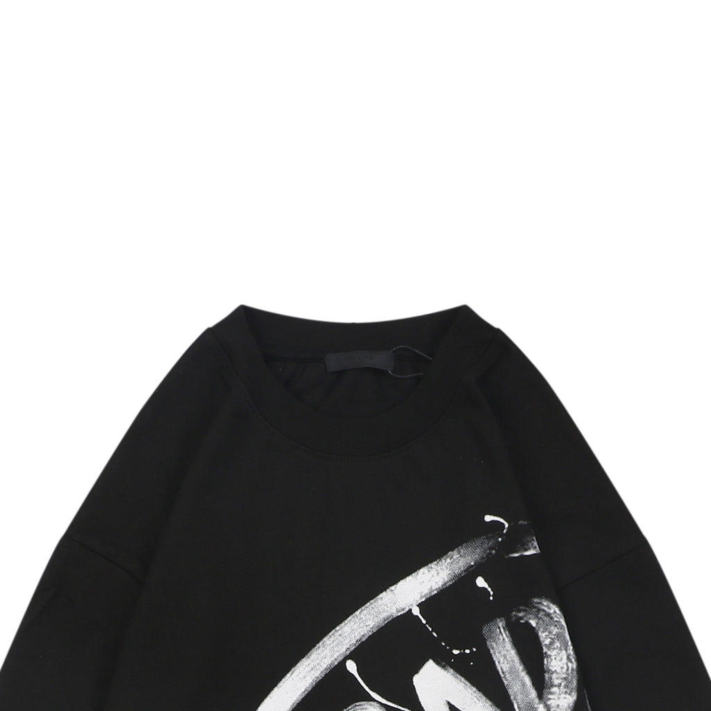 Prada Graffiti Shield Logo Print Long Sleeve Tee Black