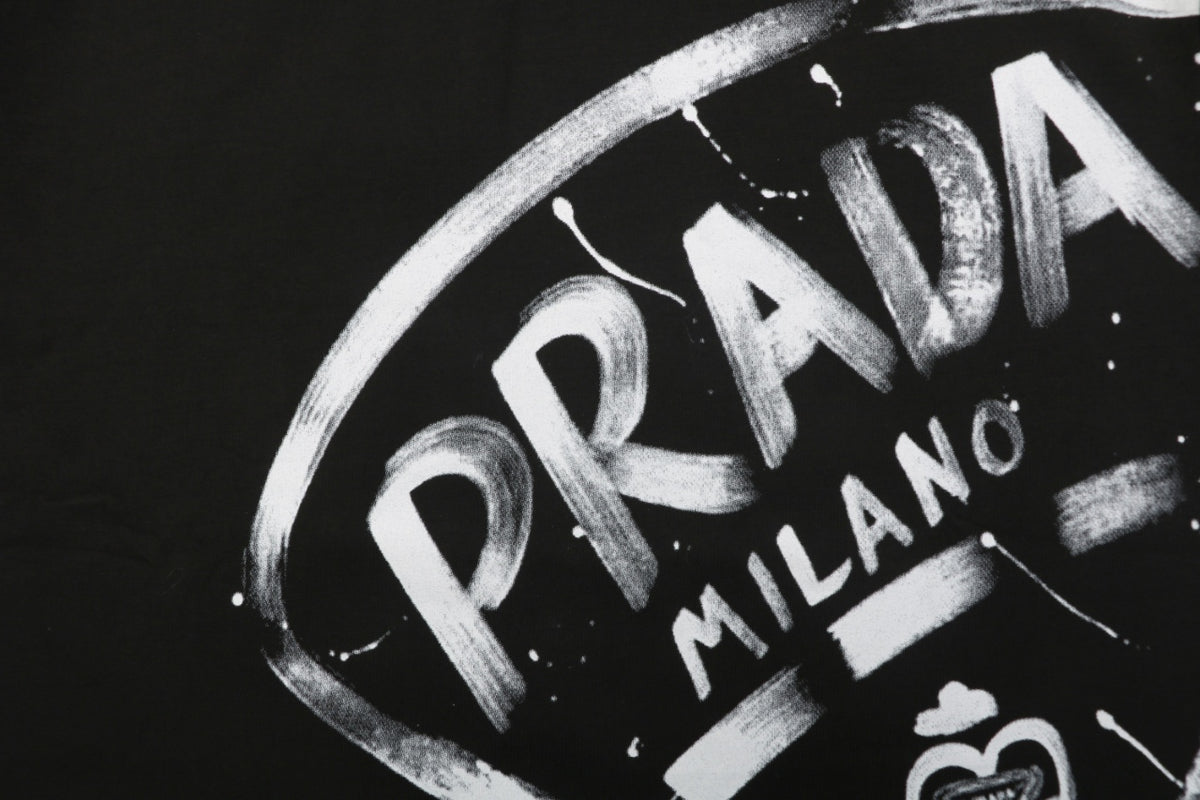Prada Graffiti Shield Logo Print Long Sleeve Tee Black