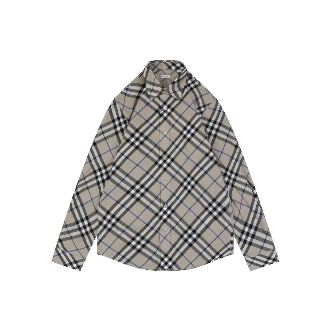 Burberry Diagonal House Check Long Sleeve Shirt Grey Taupe