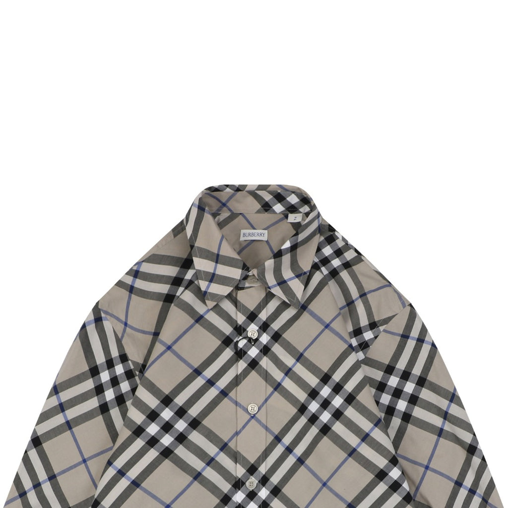 Burberry Diagonal House Check Long Sleeve Shirt Grey Taupe