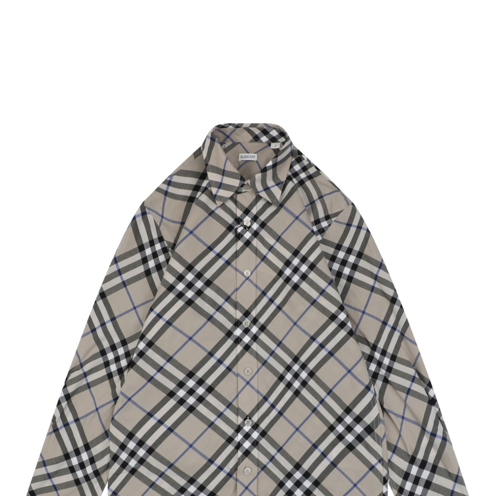 Burberry Diagonal House Check Long Sleeve Shirt Grey Taupe