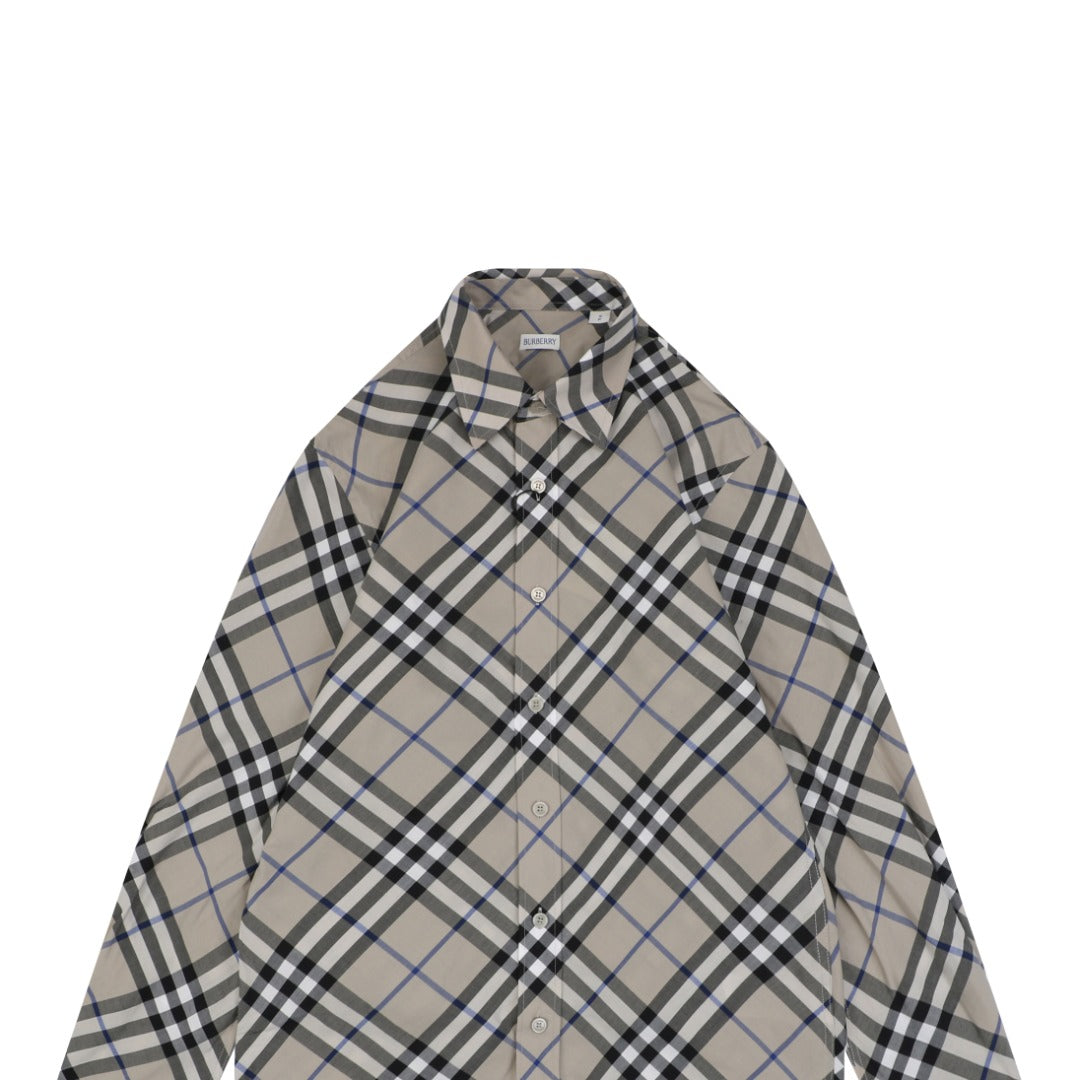 Burberry Diagonal House Check Long Sleeve Shirt Grey Taupe