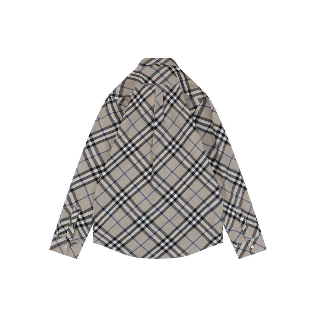 Burberry Diagonal House Check Long Sleeve Shirt Grey Taupe