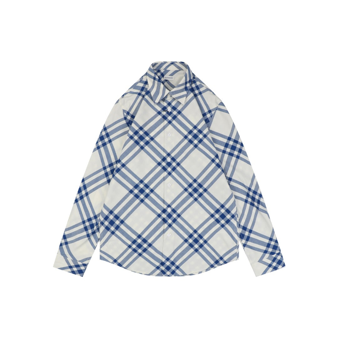 Burberry Diagonal House Check Long Sleeve Shirt Blue White