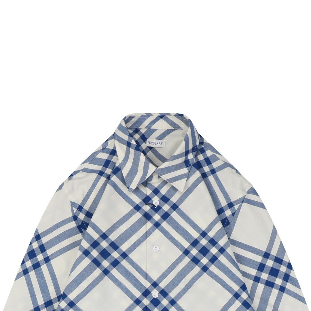 Burberry Diagonal House Check Long Sleeve Shirt Blue White