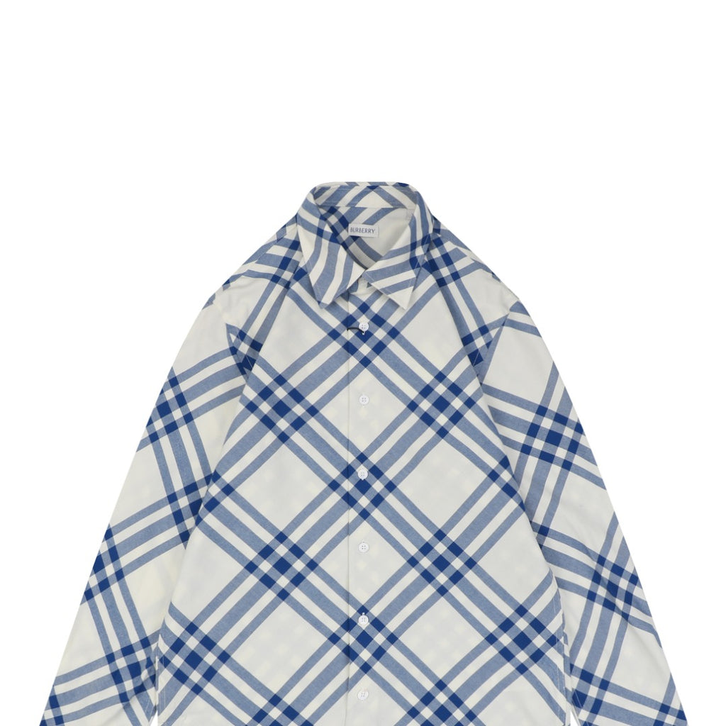 Burberry Diagonal House Check Long Sleeve Shirt Blue White