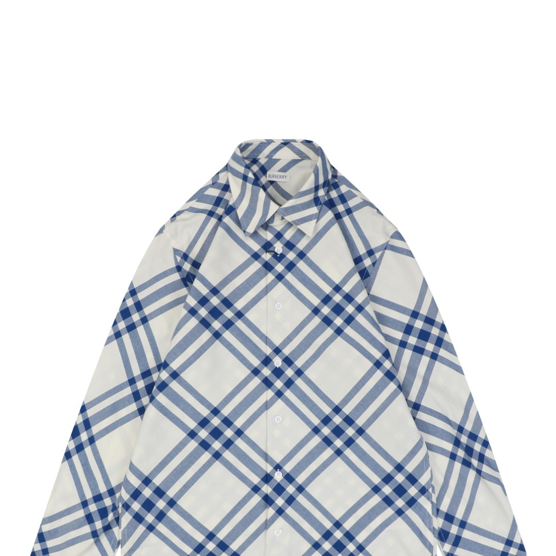 Burberry Diagonal House Check Long Sleeve Shirt Blue White