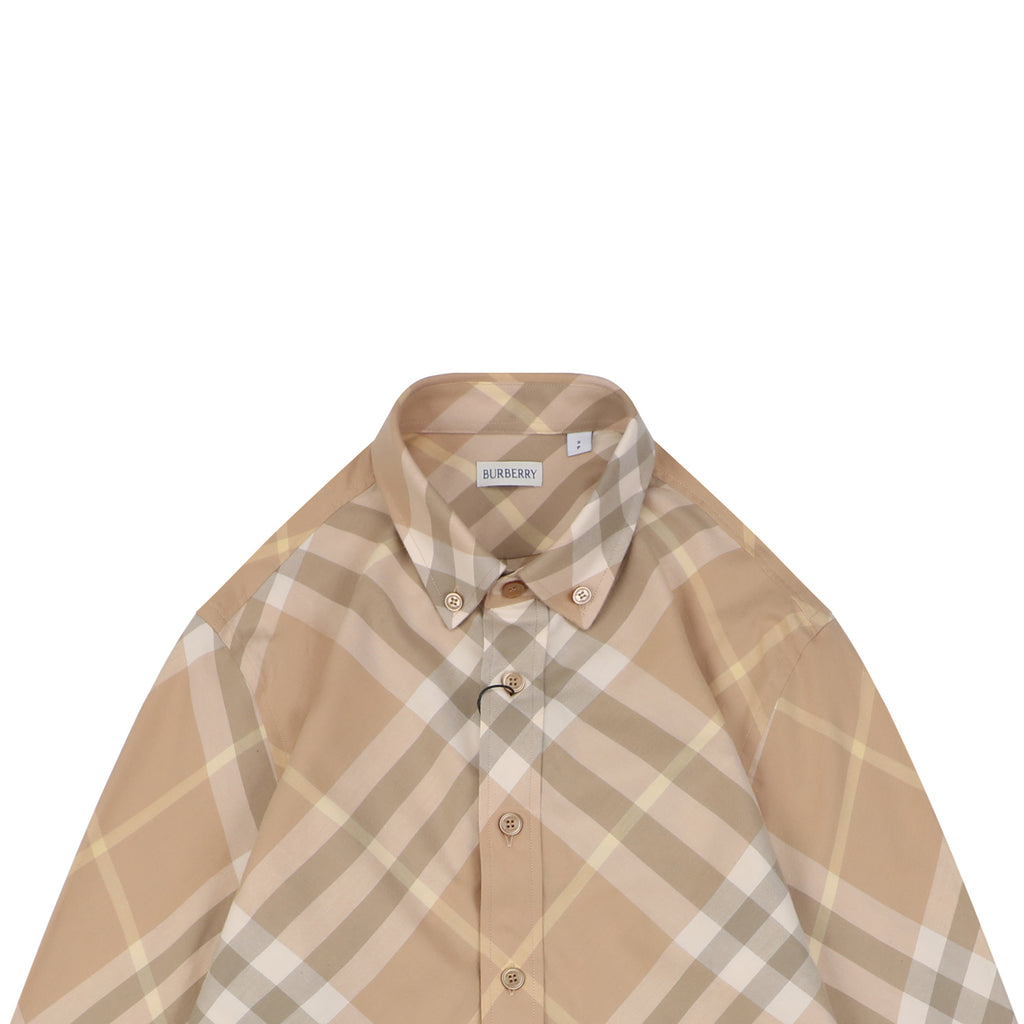 Burberry Diagonal House Check Long Sleeve Shirt Light Camel