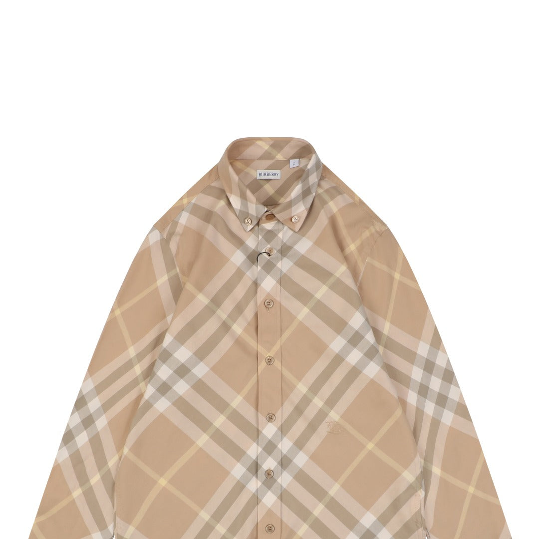 Burberry Diagonal House Check Long Sleeve Shirt Light Camel