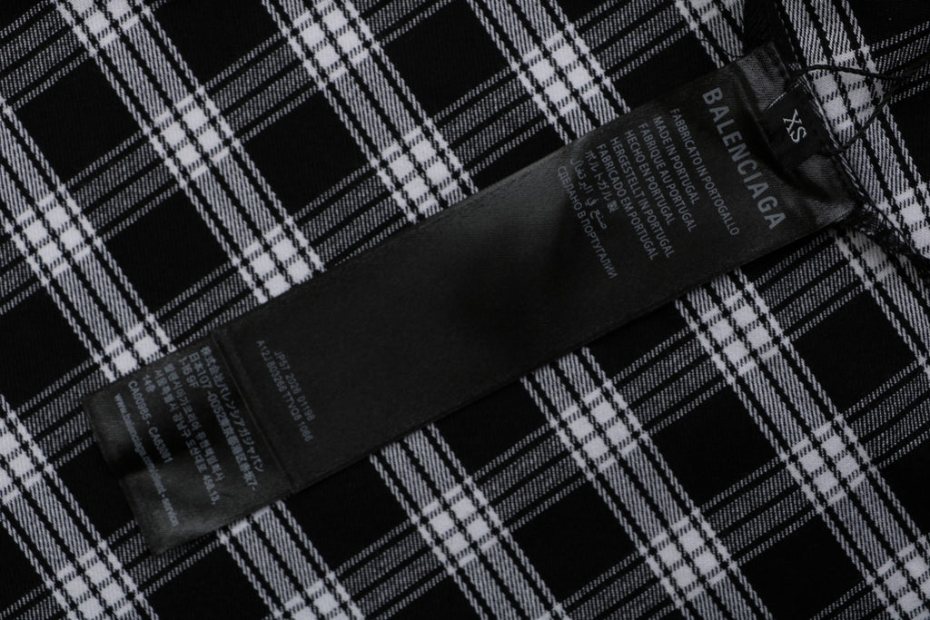 Balenciaga Black and White Checked Distressed Frayed-Edge Long-Sleeve Shirt