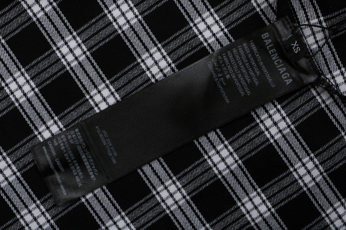 Balenciaga Black and White Checked Distressed Frayed-Edge Long-Sleeve Shirt